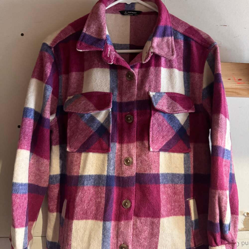 Member's Mark Women's Relaxed Fit Long Sleeve Plaid Shacket Button Down Pink